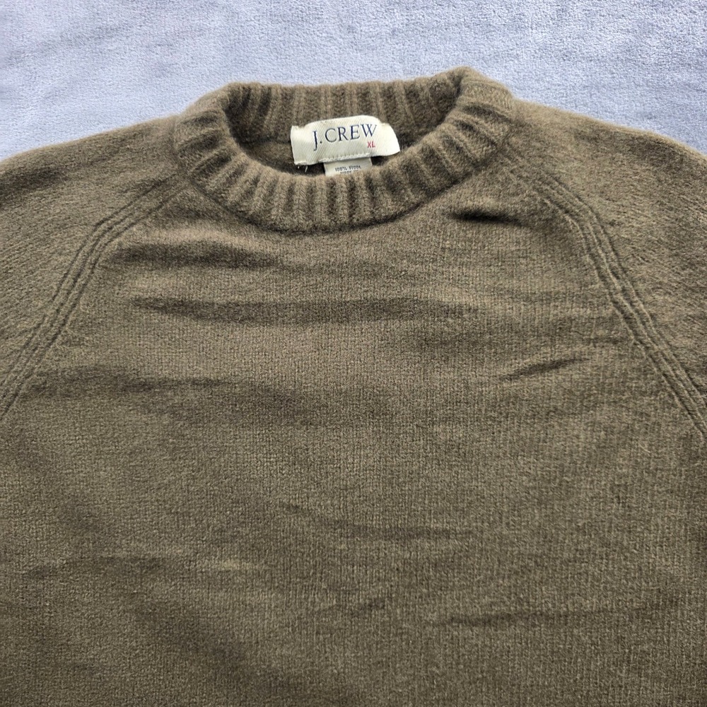 J.Crew Sweater XL Olive Brown Mens Regular Fit 100% Wool Raglan Crewneck Knit - Picture 2 of 8